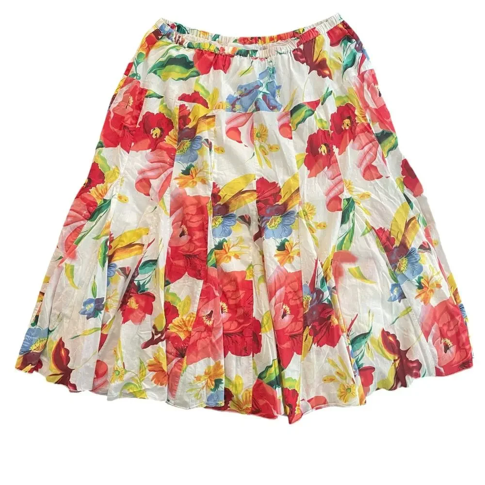 Vintage Potpourri Floral Flared Cotton Aline Skirt Size Medium EUC